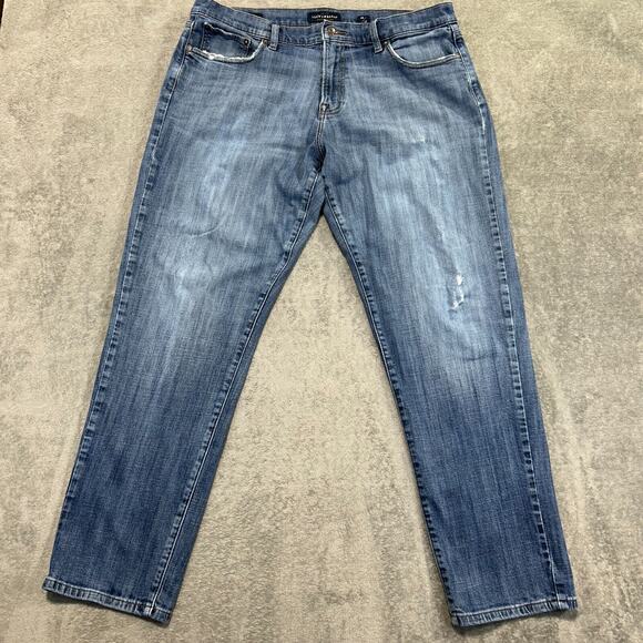 LUCKY Brand 221 Straight Jeans Mens 38x32 Blue Distressed Ripped (Actual 38x29) - Picture 1 of 12
